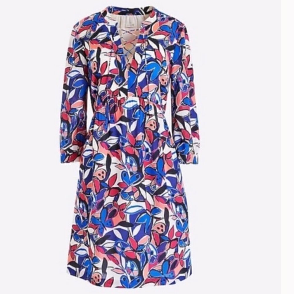 J crew h4528 lace up butterfly printed colorful dress size Small #17